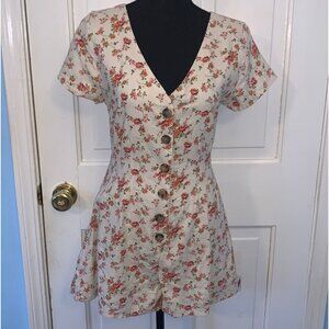 White and Pink Floral Pattern Button Short Romper - Paper Heart